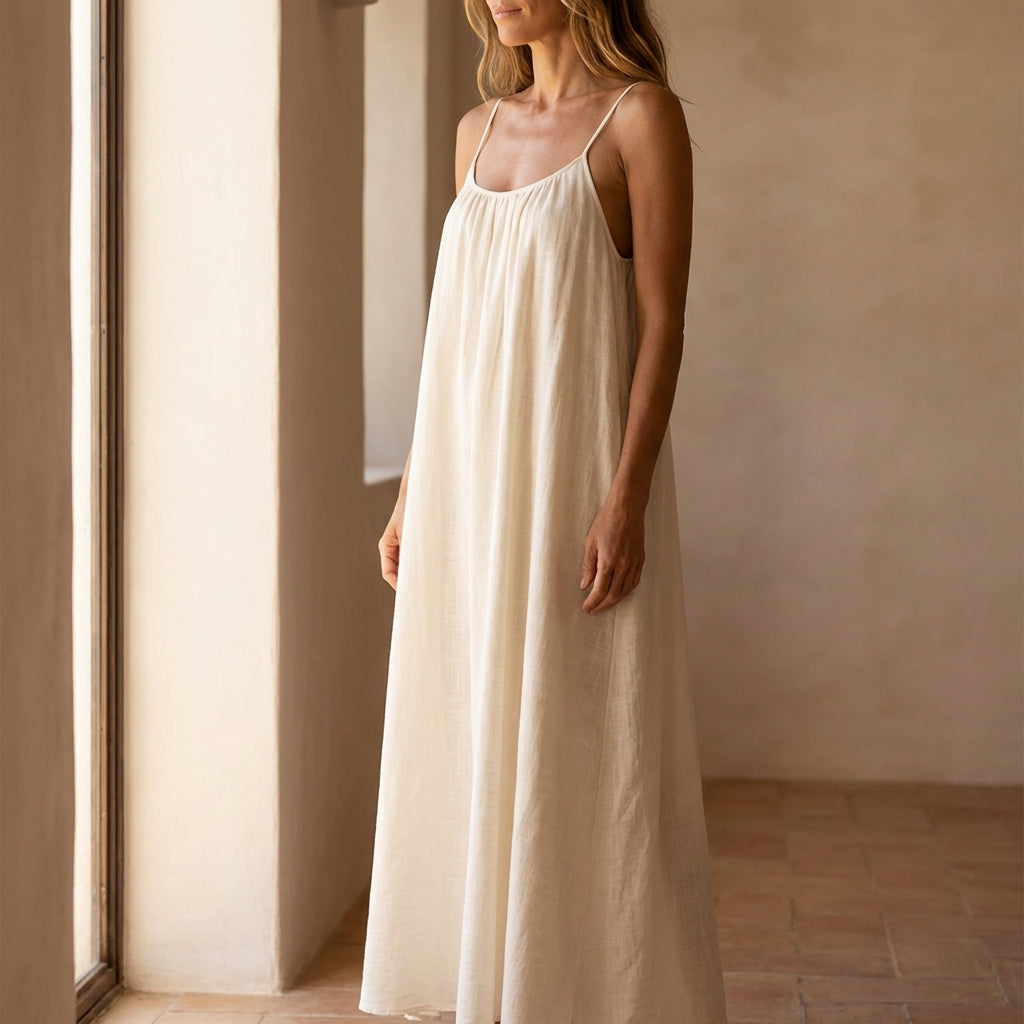 Harriet | Women’s Maxi Dress | Thin Straps Open Back Summer Wear — image 01 — MAREACO