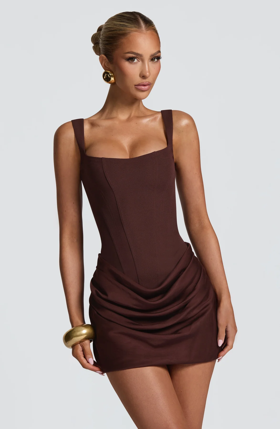 Harriet | Women’s Mini Dress | Square Neck Draped Skirt Evening Wear — image 11 — MAREACO