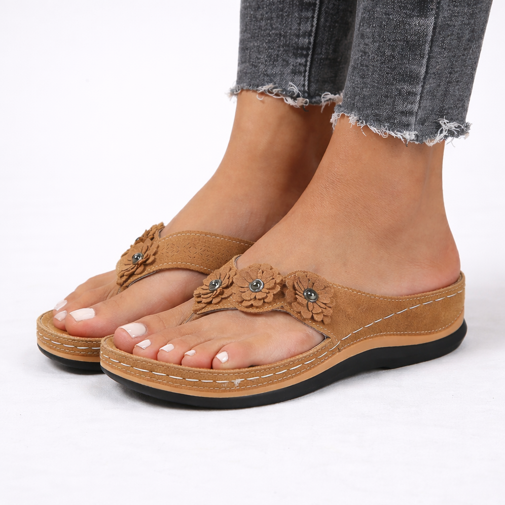 Harriet | Women’s Sandals | Floral Details Toe Loops Summer Wear — image 06 — MAREACO