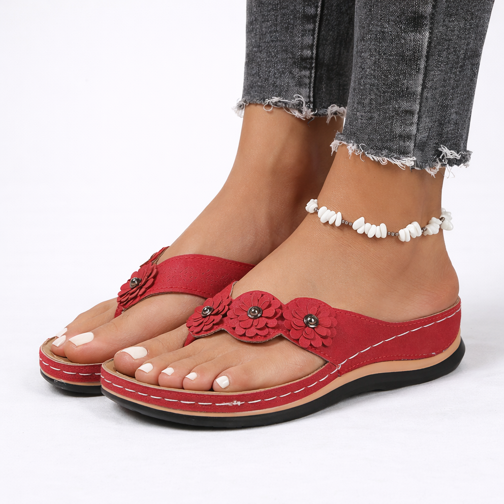 Harriet | Women’s Sandals | Floral Details Toe Loops Summer Wear — image 09 — MAREACO