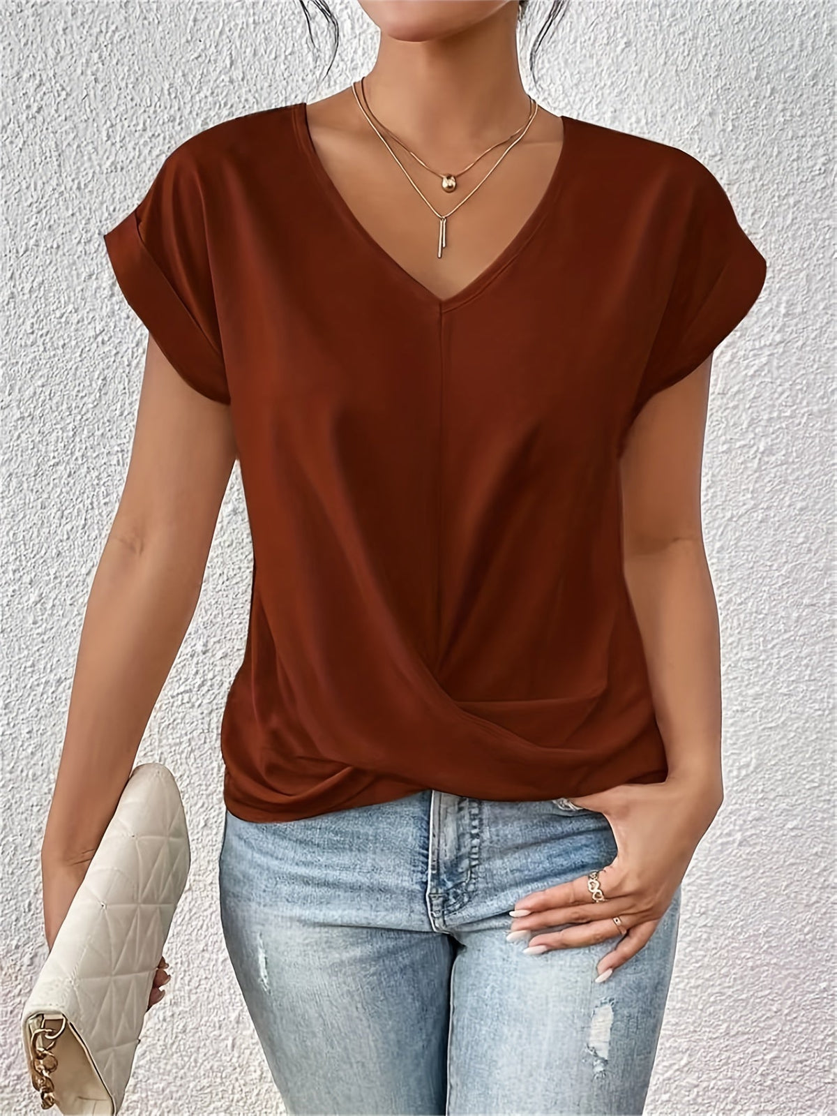 Harriet | Women’s Top | Twist Front V Neck Everyday Wear — image 03 — MAREACO