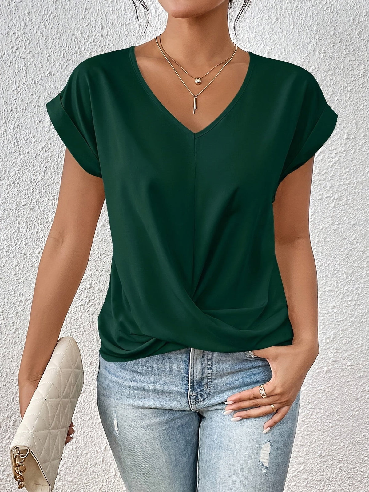 Harriet | Women’s Top | Twist Front V Neck Everyday Wear — image 06 — MAREACO