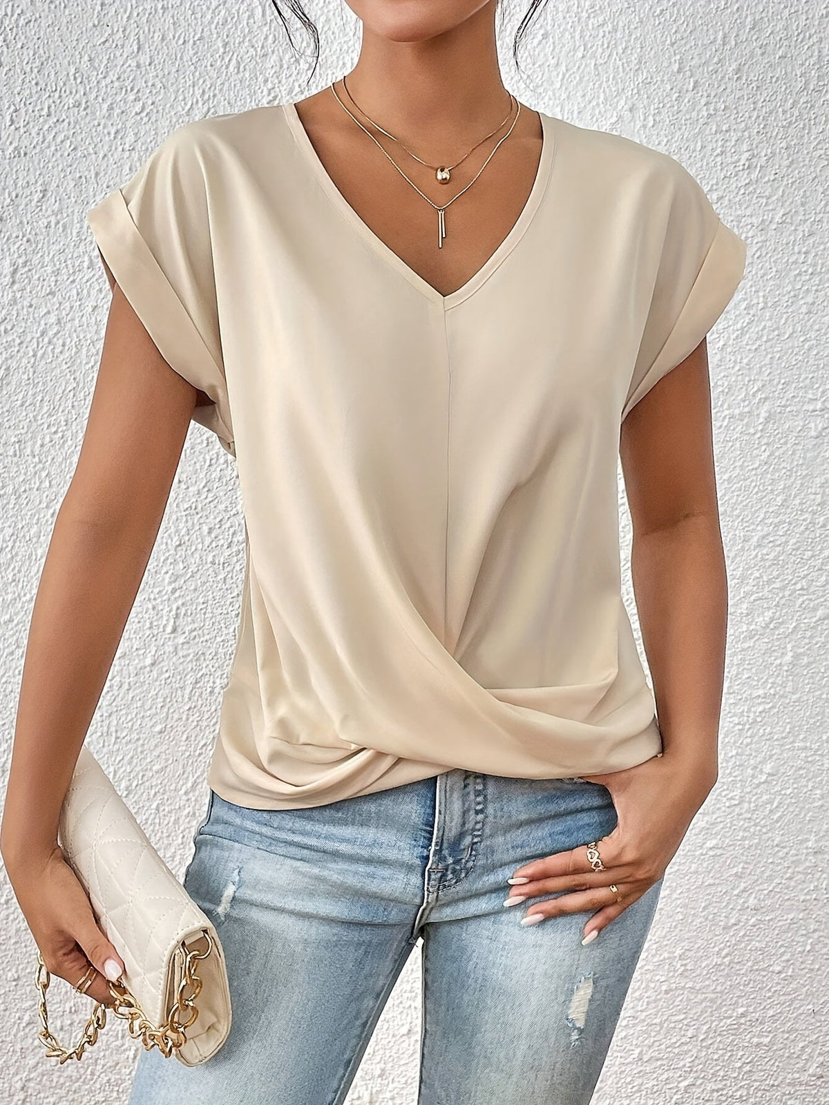 Harriet | Women’s Top | Twist Front V Neck Everyday Wear — image 07 — MAREACO