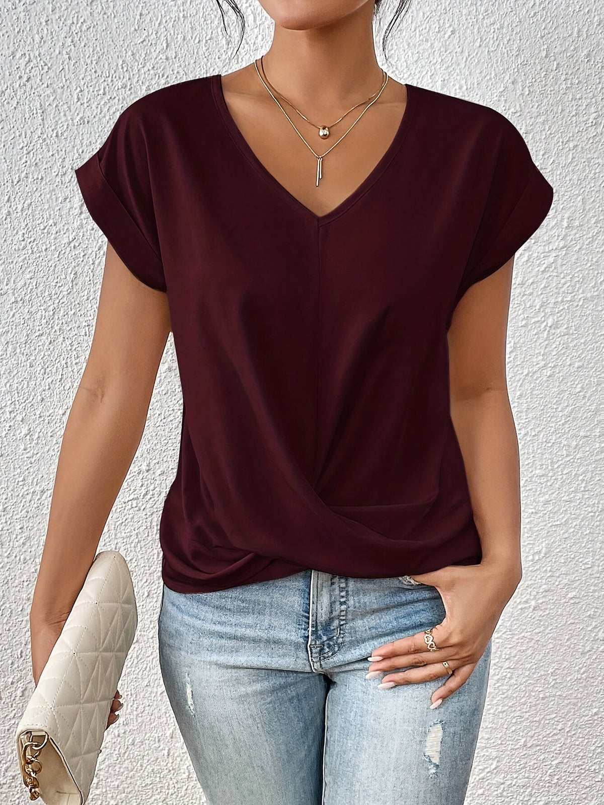 Harriet | Women’s Top | Twist Front V Neck Everyday Wear — image 08 — MAREACO