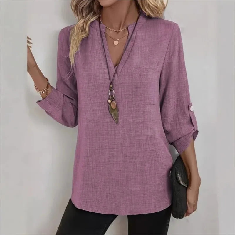 Isabella | Women’s Blouse | Roll Tab Sleeves Chest Pocket Daywear — image 06 — MAREACO