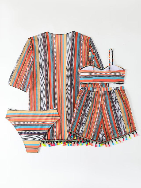 Isabella | Women’s Four-Piece Swim Set | Printed Bikini Cover Up Shirt Beachwear — image 05 — MAREACO