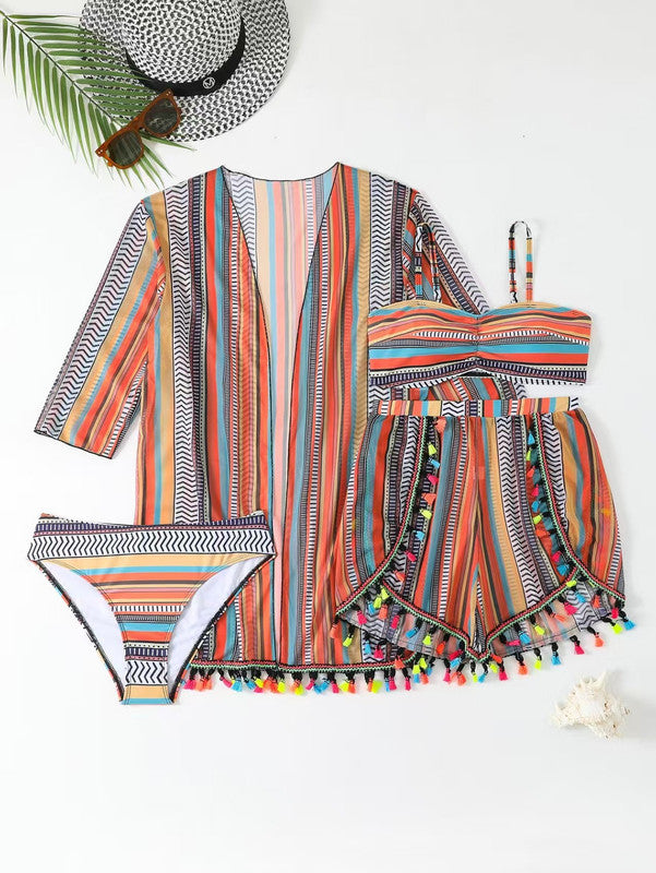 Isabella | Women’s Four-Piece Swim Set | Printed Bikini Cover Up Shirt Beachwear — image 06 — MAREACO
