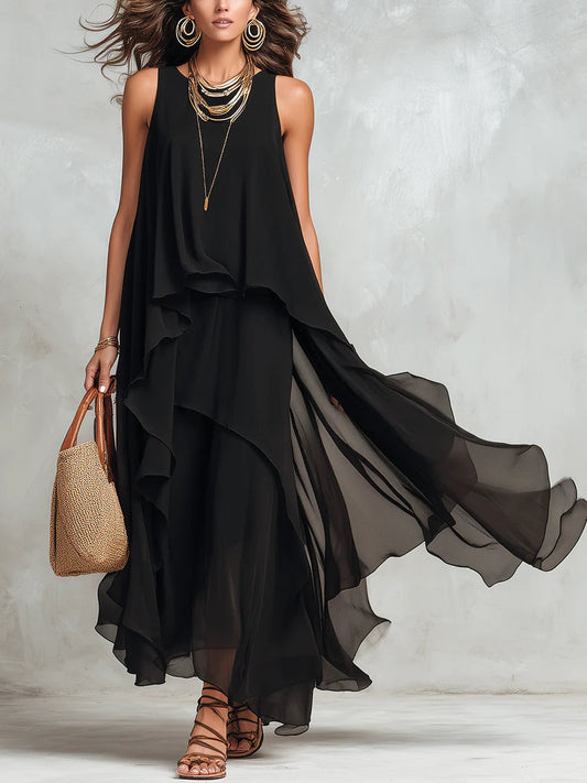Isabella | Women’s Maxi Dress | Layered Skirt Sleeveless Cut Occasion Wear — image 01 — MAREACO