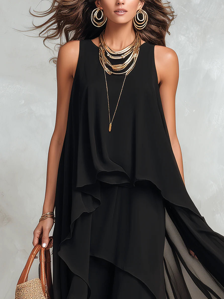 Isabella | Women’s Maxi Dress | Layered Skirt Sleeveless Cut Occasion Wear — image 02 — MAREACO
