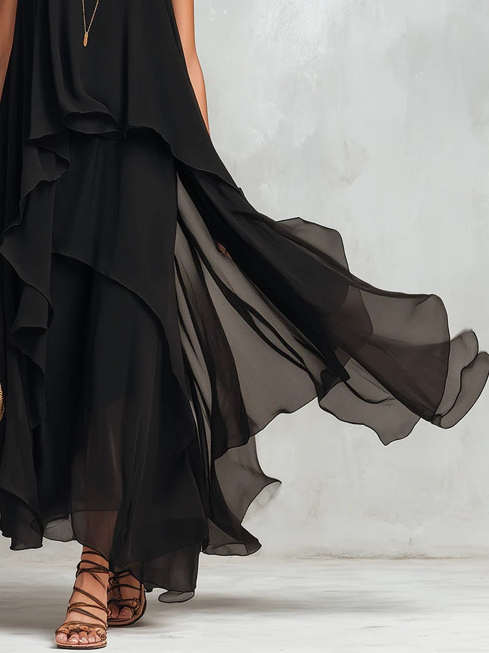Isabella | Women’s Maxi Dress | Layered Skirt Sleeveless Cut Occasion Wear — image 03 — MAREACO