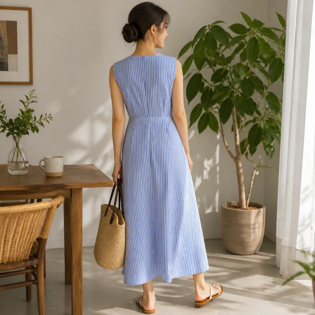 Isabella | Women’s Maxi Dress | Striped Pattern Crossover Waist Summer Wear — image 06 — MAREACO