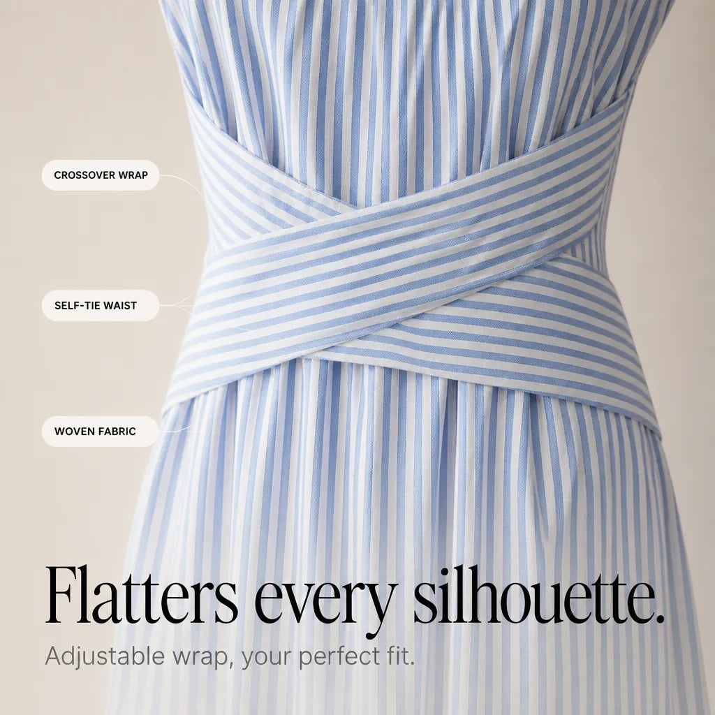 Isabella | Women’s Maxi Dress | Striped Pattern Crossover Waist Summer Wear — image 07 — MAREACO