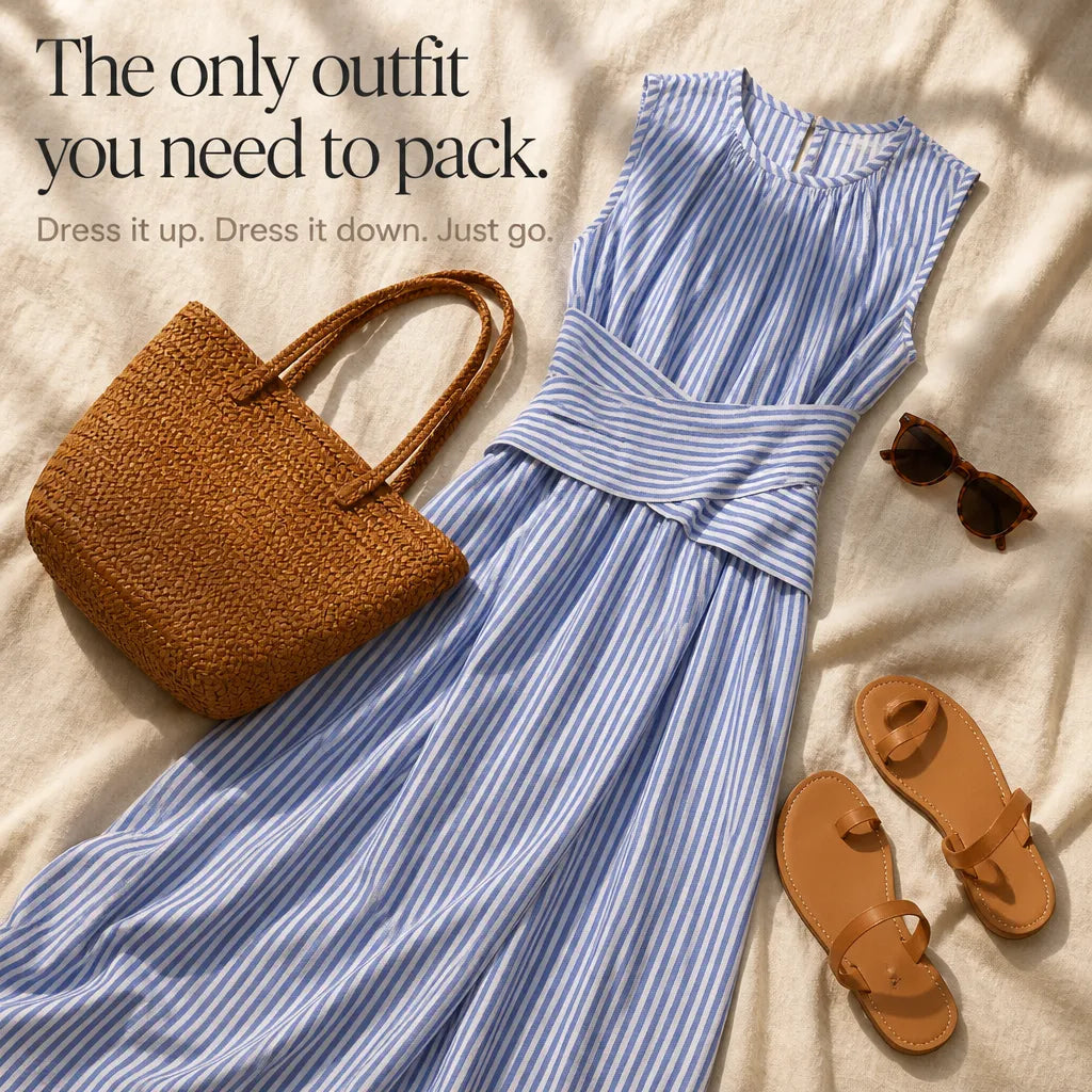 Isabella | Women’s Maxi Dress | Striped Pattern Crossover Waist Summer Wear — image 10 — MAREACO