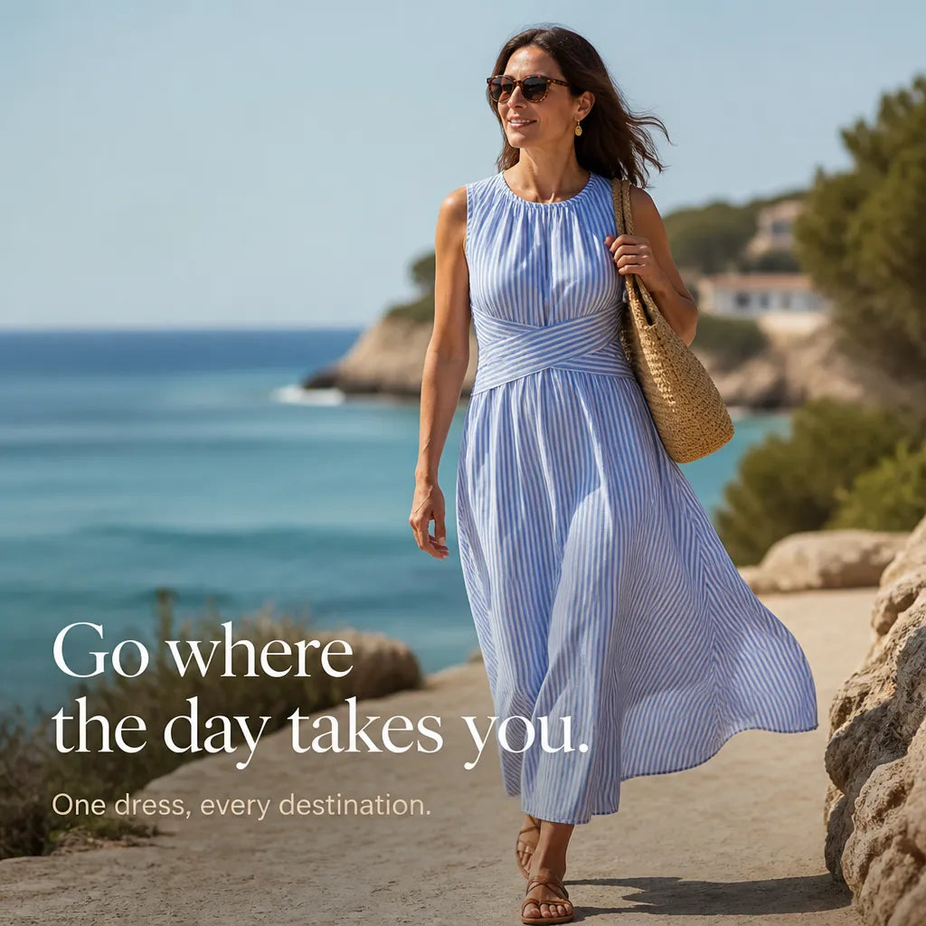 Isabella | Women’s Maxi Dress | Striped Pattern Crossover Waist Summer Wear — image 12 — MAREACO
