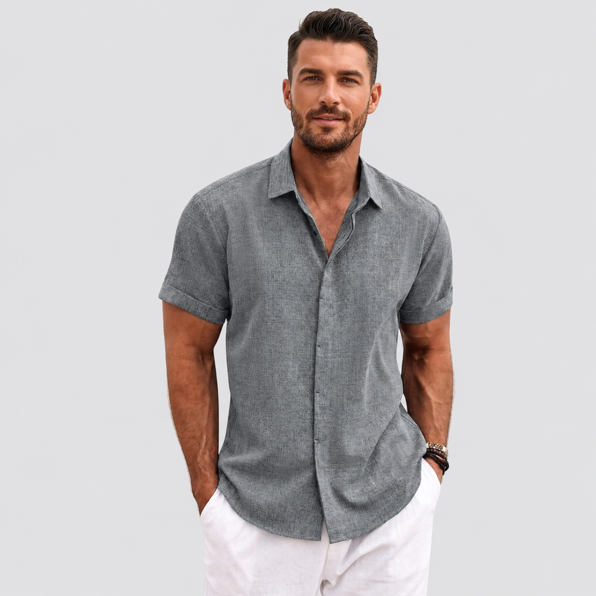 Jack | Men’s Shirt | Short Sleeves Button Front Summer Wear — image 03 — MAREACO