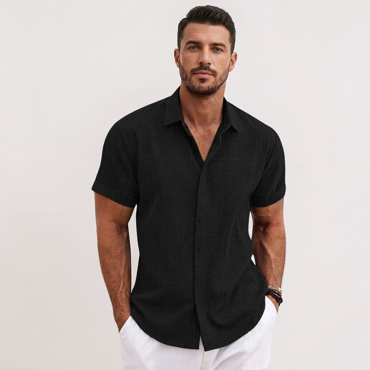 Jack | Men’s Shirt | Short Sleeves Button Front Summer Wear — image 05 — MAREACO