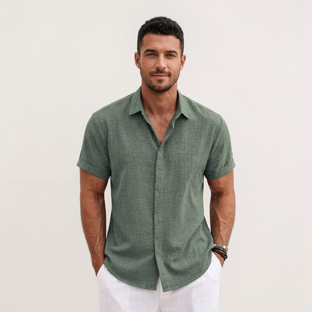 Jack | Men’s Shirt | Short Sleeves Button Front Summer Wear — image 06 — MAREACO
