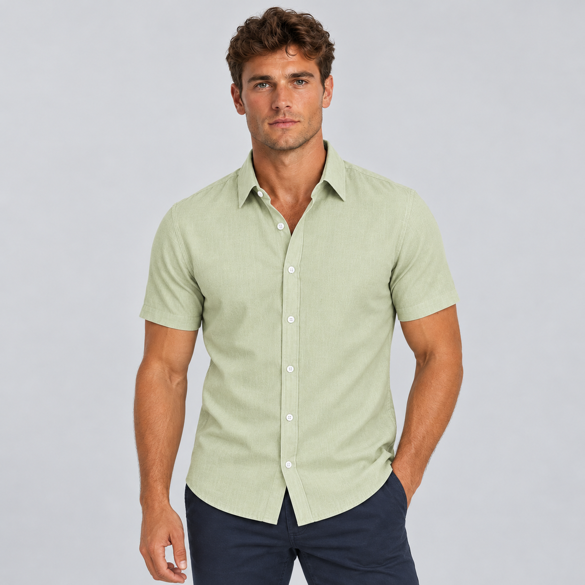James | Men’s Shirt | Point Collar Short Sleeves Summer Wear — image 01 — MAREACO