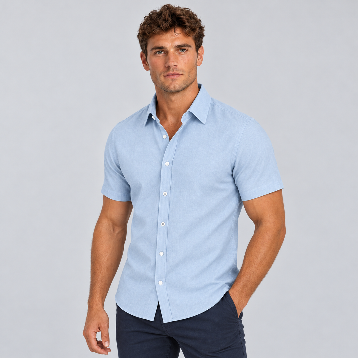 James | Men’s Shirt | Point Collar Short Sleeves Summer Wear — image 02 — MAREACO