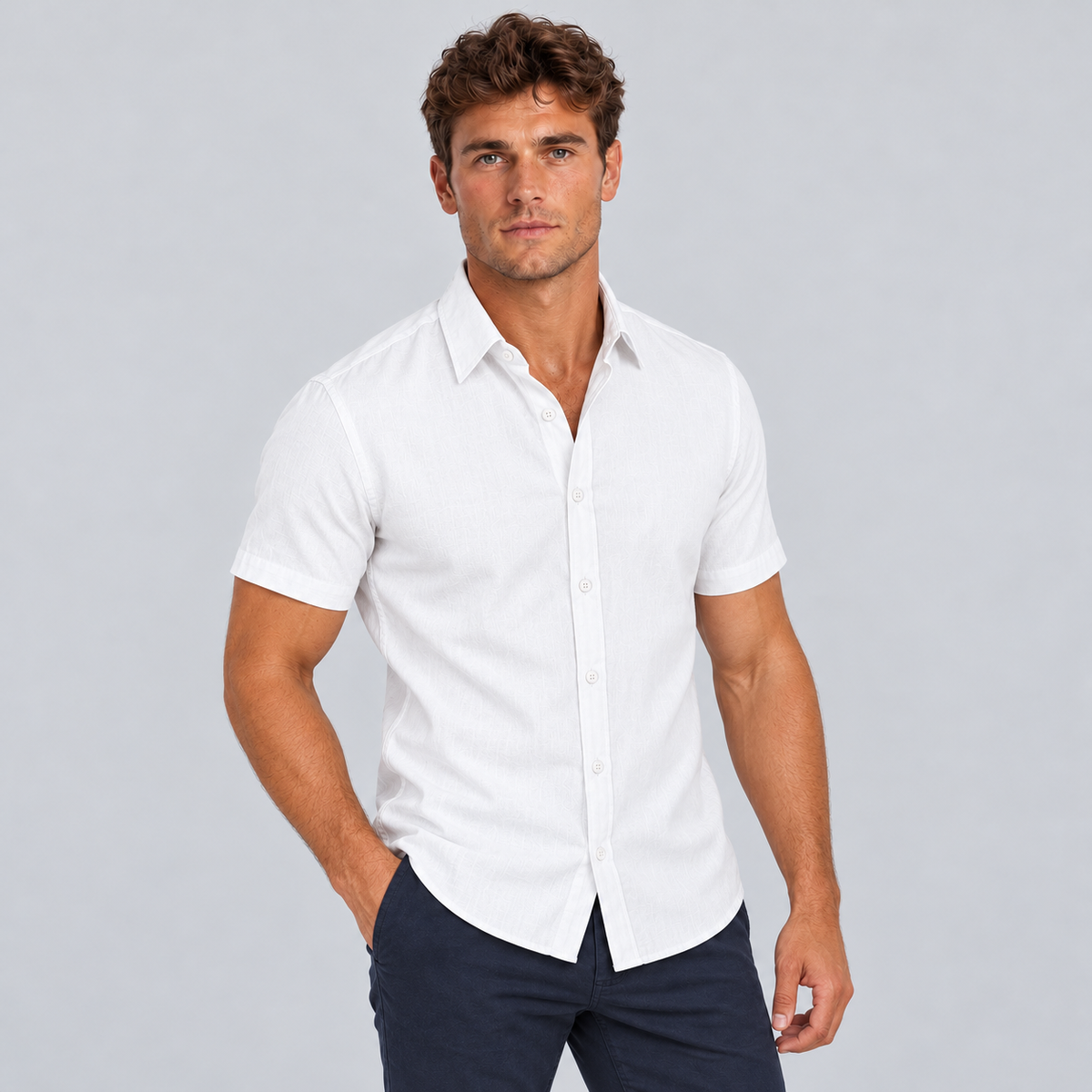 James | Men’s Shirt | Point Collar Short Sleeves Summer Wear — image 03 — MAREACO