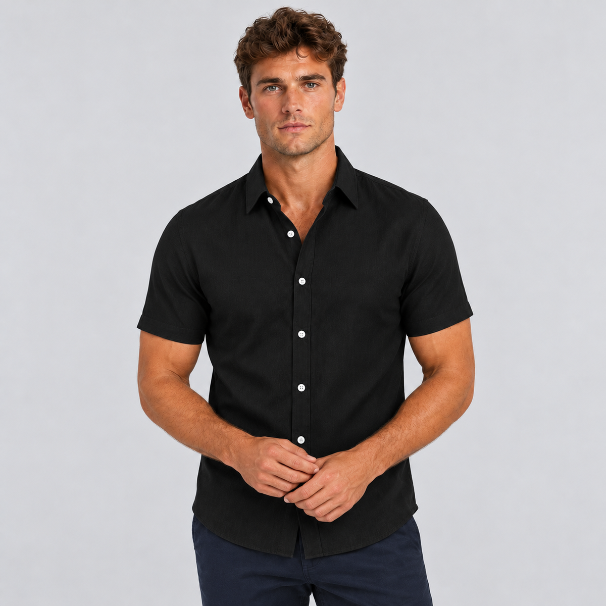 James | Men’s Shirt | Point Collar Short Sleeves Summer Wear — image 04 — MAREACO