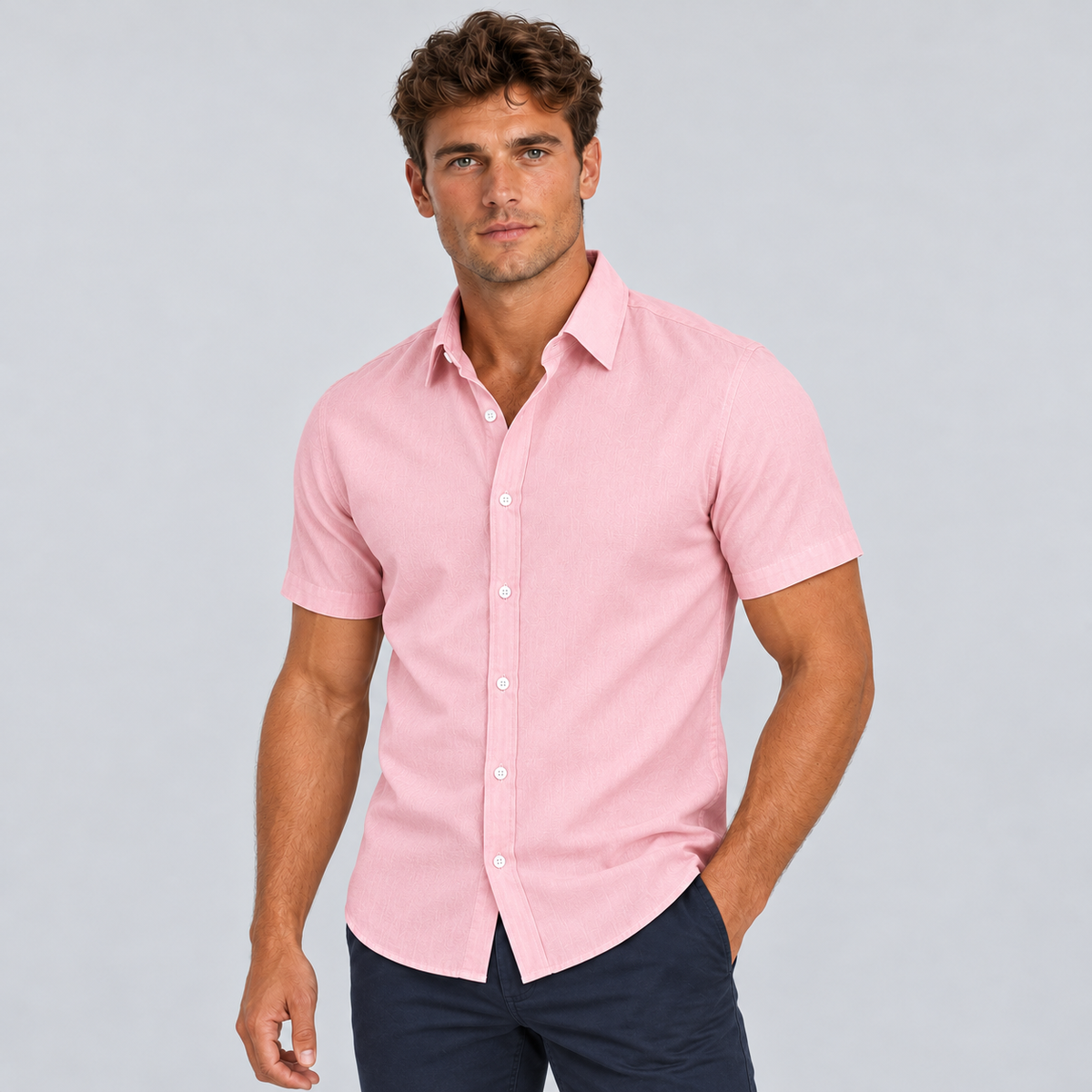 James | Men’s Shirt | Point Collar Short Sleeves Summer Wear — image 05 — MAREACO