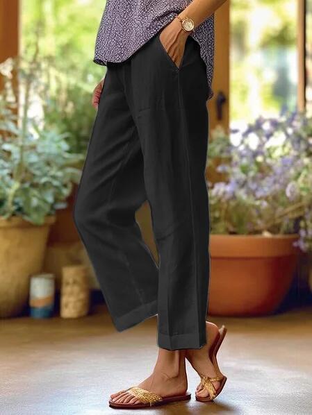 Jessica | Women’s Cropped Trousers | Straight Legs Folded Hems Everyday Wear — image 06 — MAREACO