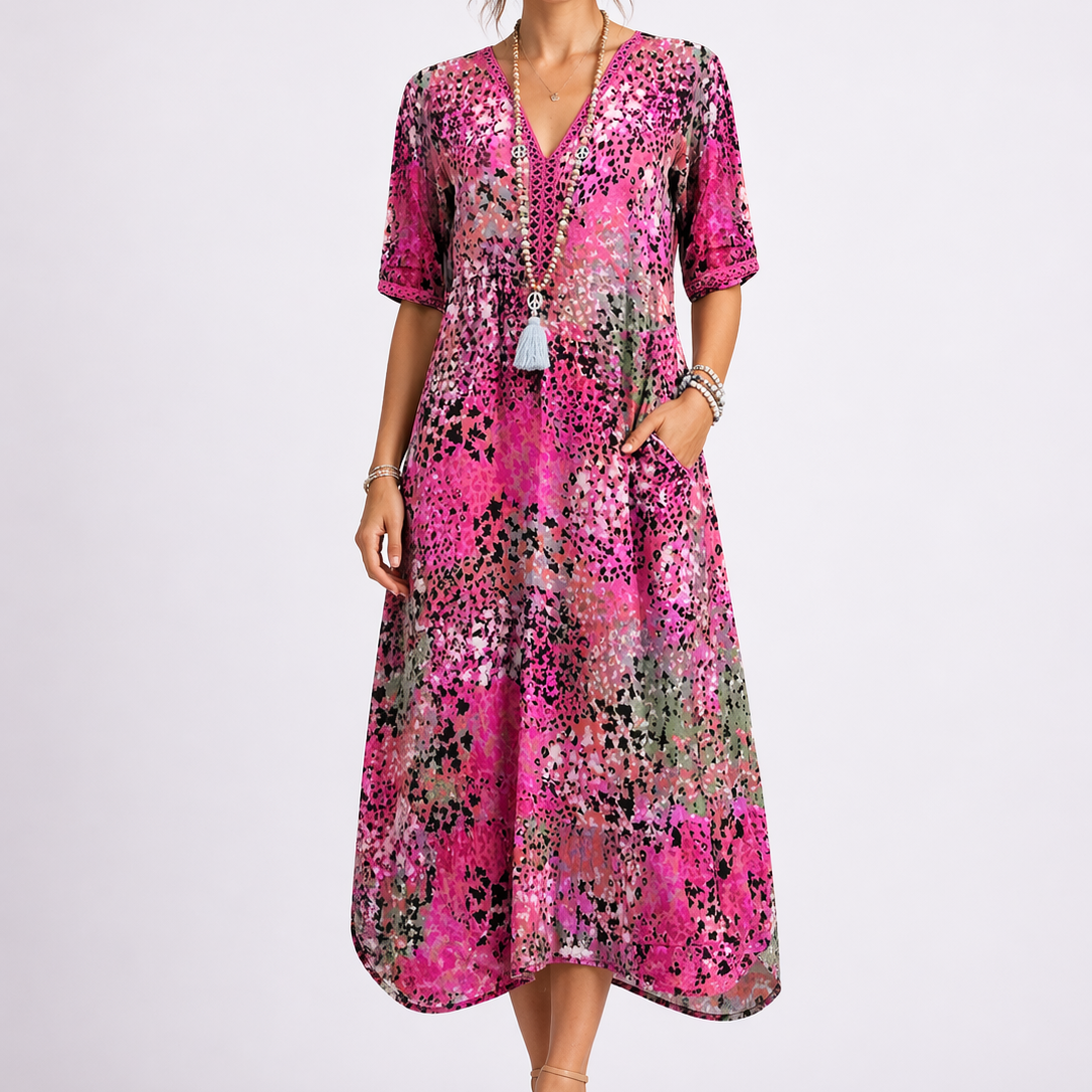 Jessica | Women’s Midi Dress | V Neck Short Sleeves Summer Wear — image 02 — MAREACO
