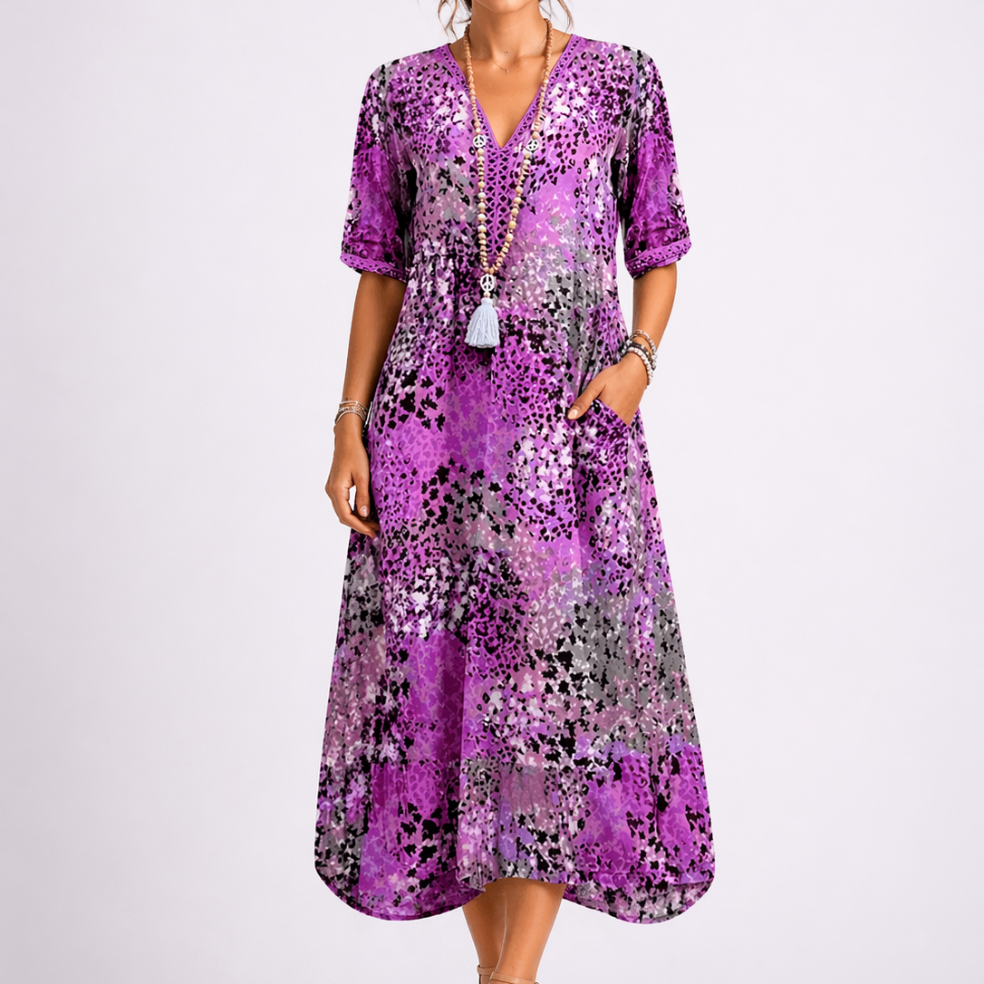 Jessica | Women’s Midi Dress | V Neck Short Sleeves Summer Wear — image 03 — MAREACO