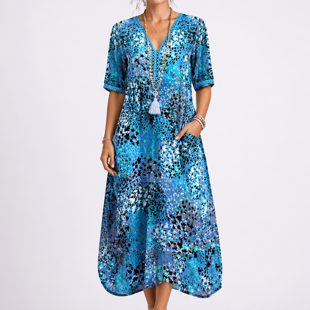 Jessica | Women’s Midi Dress | V Neck Short Sleeves Summer Wear — image 04 — MAREACO
