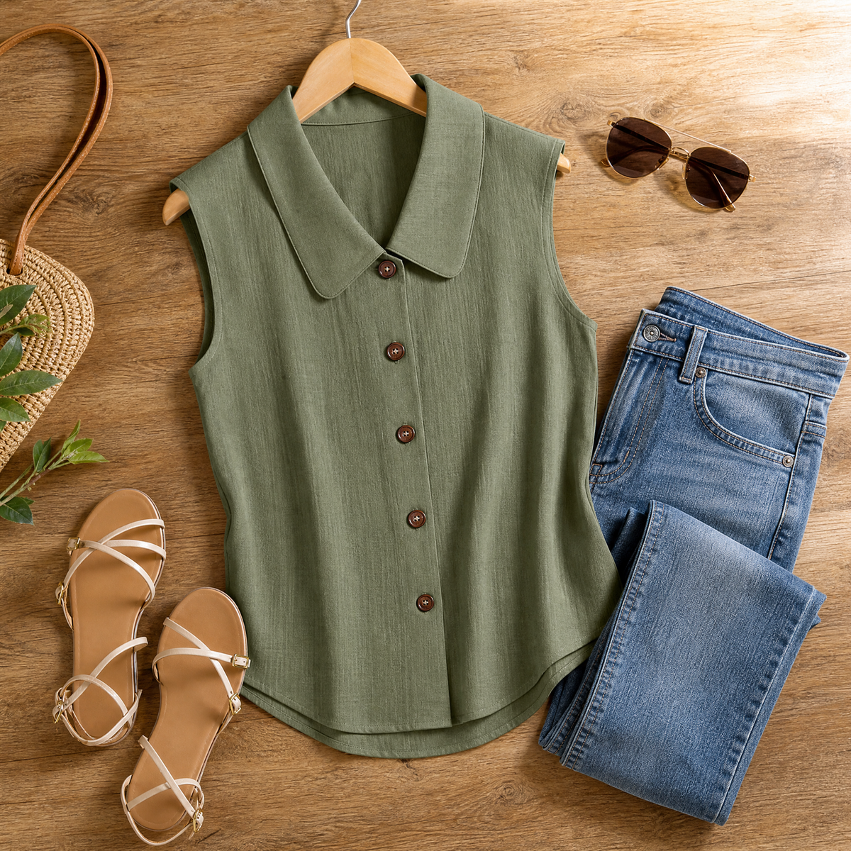 Jessica | Women’s Top | Rounded Collar Sleeveless Cut Summer Wear — image 05 — MAREACO