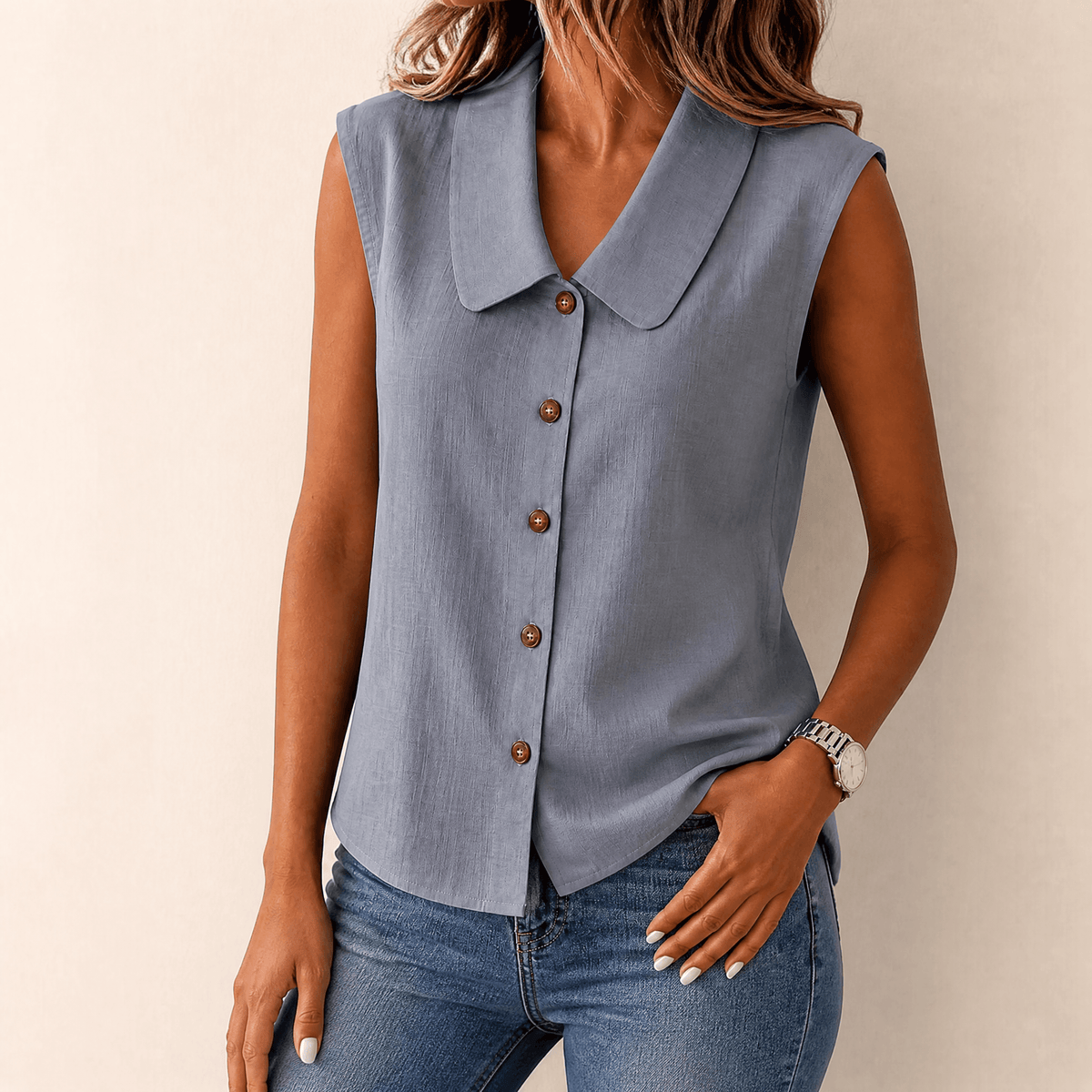 Jessica | Women’s Top | Rounded Collar Sleeveless Cut Summer Wear — image 12 — MAREACO