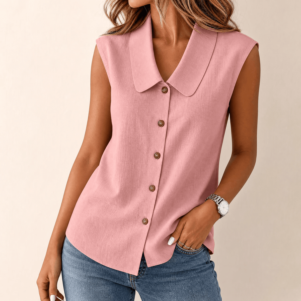 Jessica | Women’s Top | Rounded Collar Sleeveless Cut Summer Wear — image 13 — MAREACO