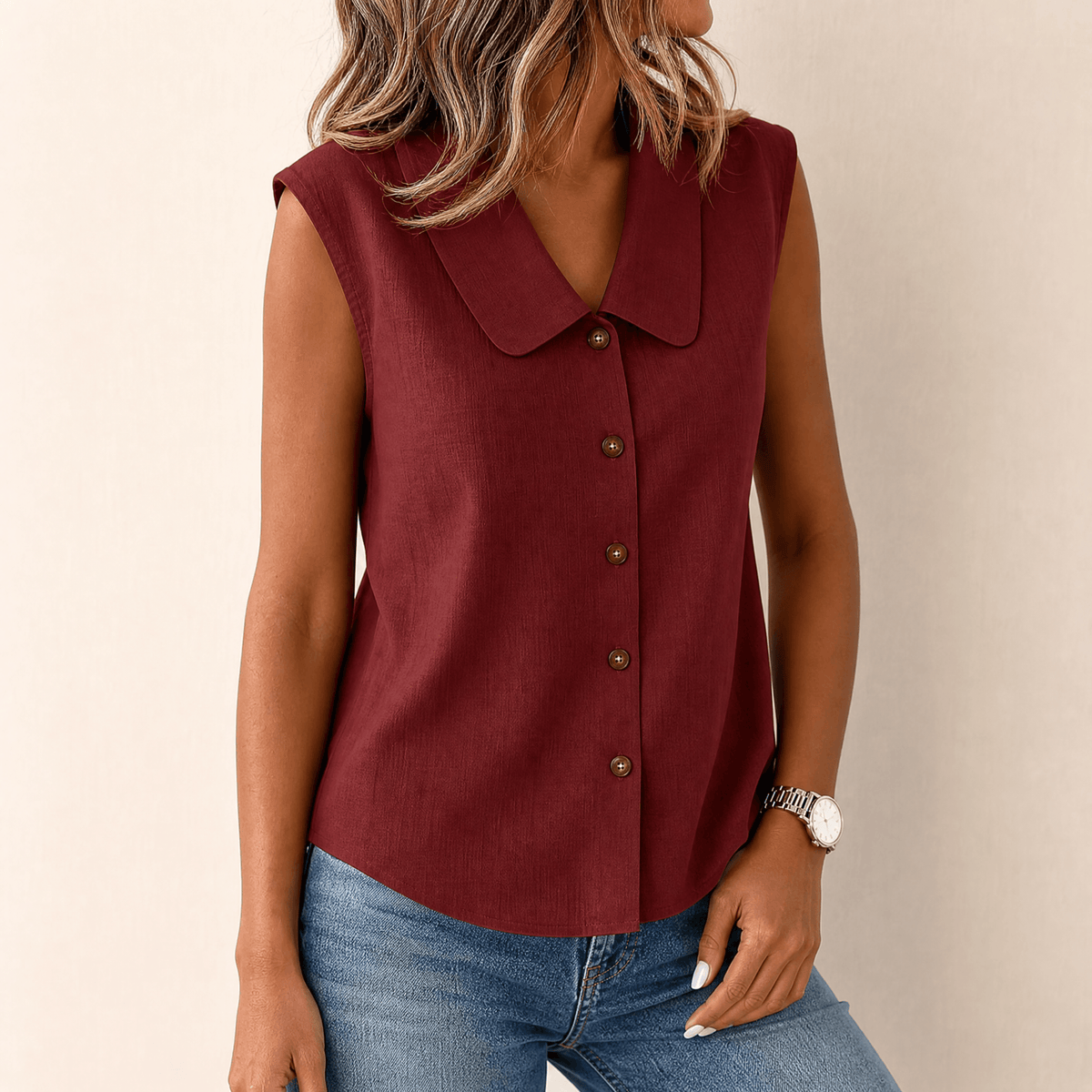 Jessica | Women’s Top | Rounded Collar Sleeveless Cut Summer Wear — image 14 — MAREACO
