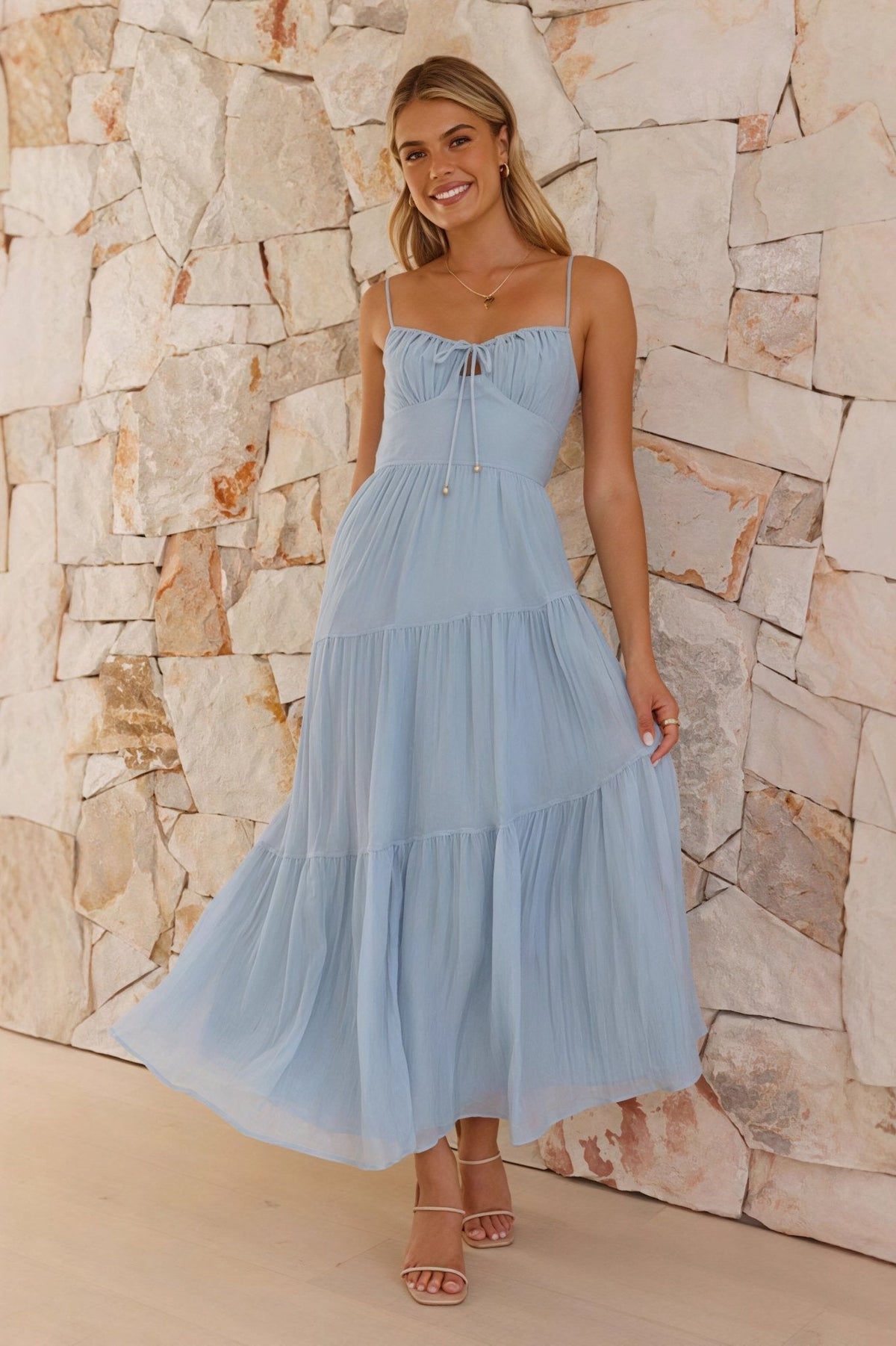 Lily | Women’s Maxi Dress | Tiered Skirt Gathered Seams Summer Wear — image 01 — MAREACO