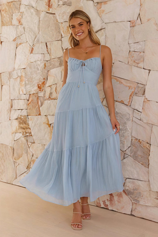 Lily | Women’s Maxi Dress | Tiered Skirt Gathered Seams Summer Wear — image 01 — MAREACO