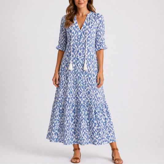 Lily | Women’s Midi Dress | Floral Pattern Tiered Skirt Summer Wear — image 01 — MAREACO