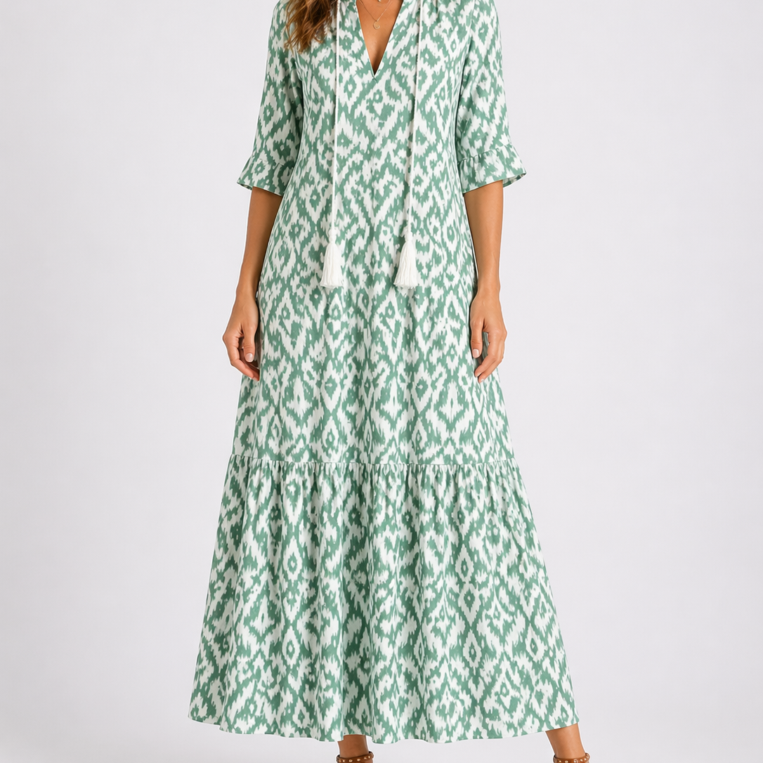 Lily | Women’s Midi Dress | Floral Pattern Tiered Skirt Summer Wear — image 02 — MAREACO