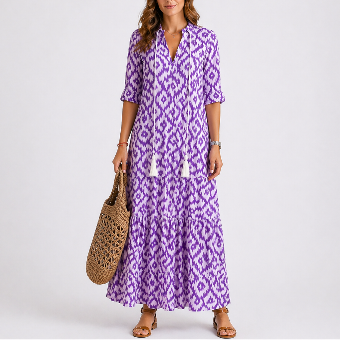 Lily | Women’s Midi Dress | Floral Pattern Tiered Skirt Summer Wear — image 04 — MAREACO