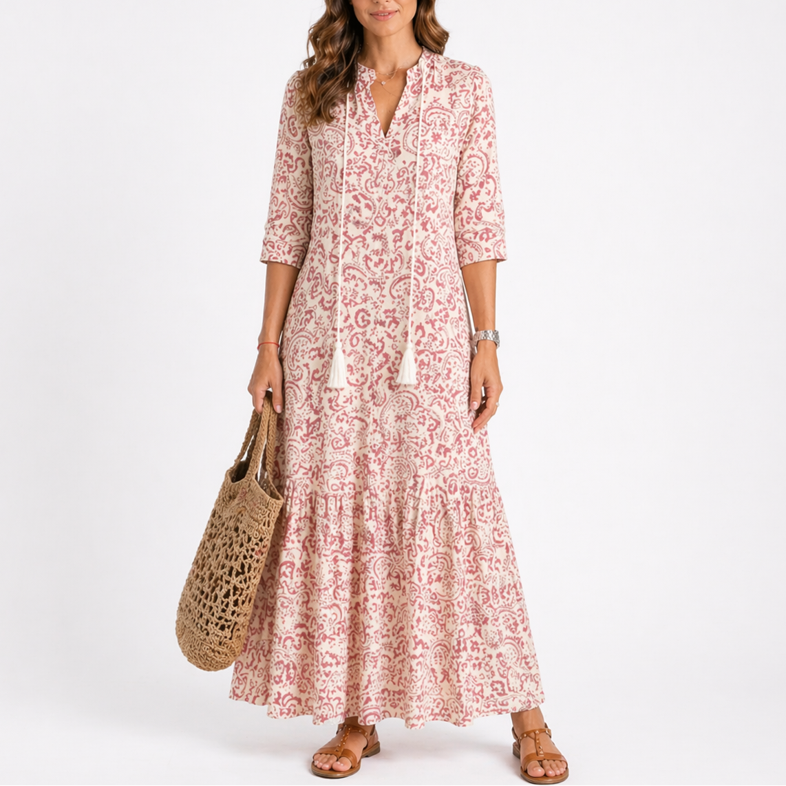 Lily | Women’s Midi Dress | Floral Pattern Tiered Skirt Summer Wear — image 05 — MAREACO