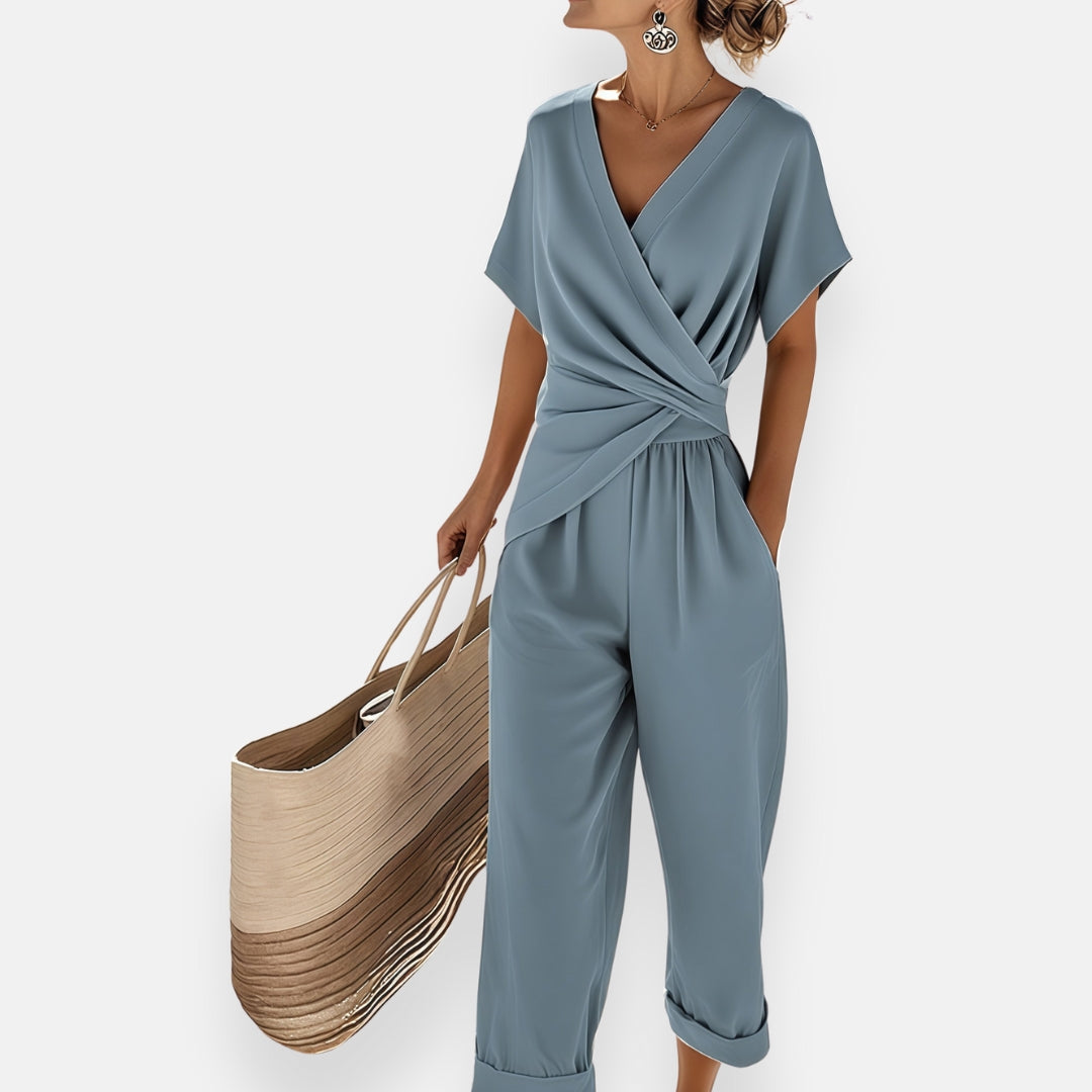 Charlotte | Women’s Jumpsuit | Wrap Front V-Neck Side Pockets Daywear — image 01