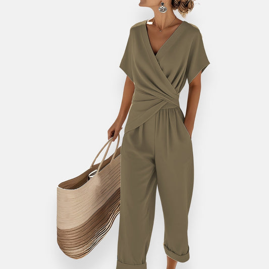 Charlotte | Women’s Jumpsuit | Wrap Front V-Neck Side Pockets Daywear — image 02