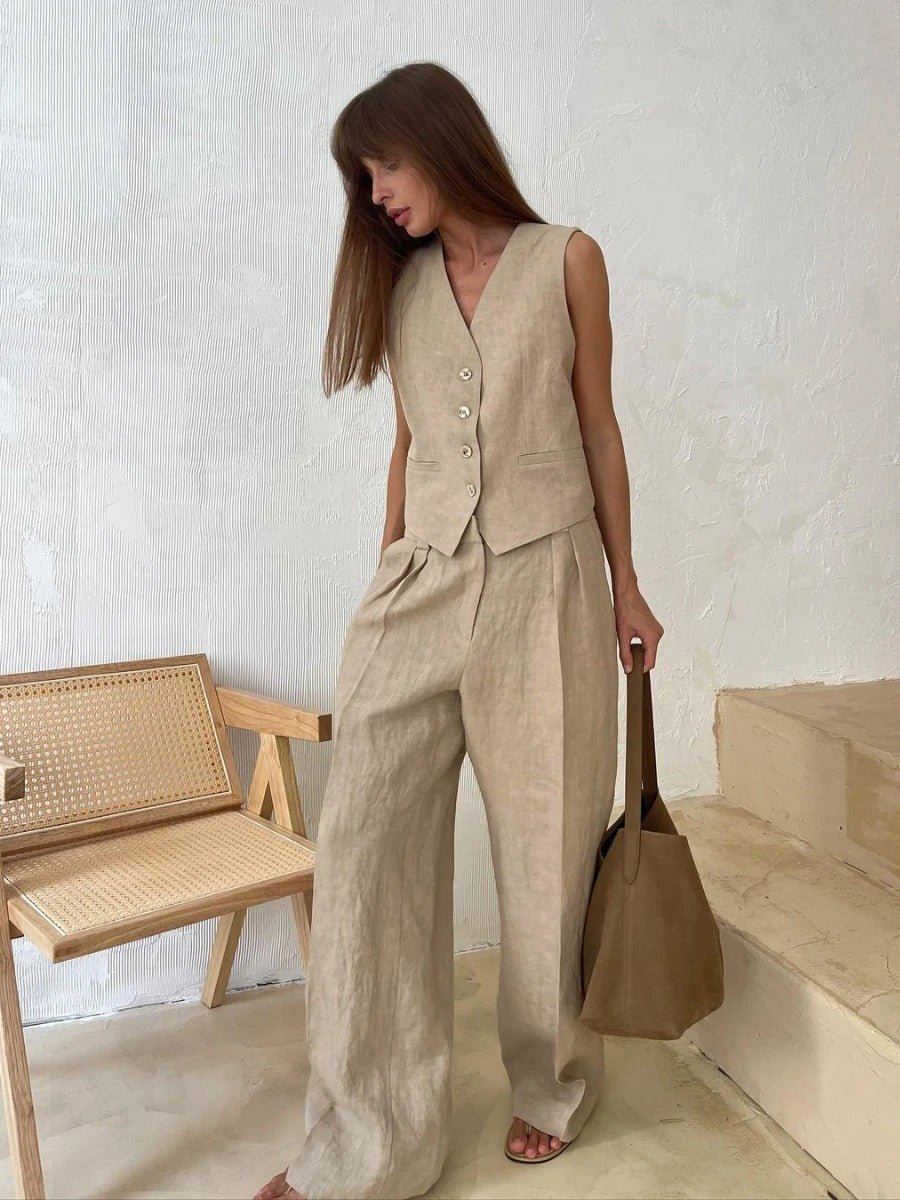 Daisy | Women’s Two-Piece Set | Button Waistcoat Matching Trousers Summer Wear — image 01