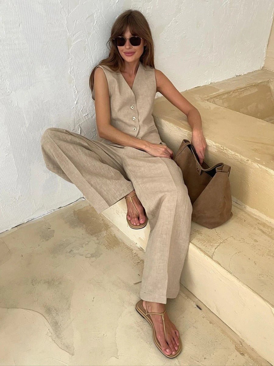 Daisy | Women’s Two-Piece Set | Button Waistcoat Matching Trousers Summer Wear — image 02