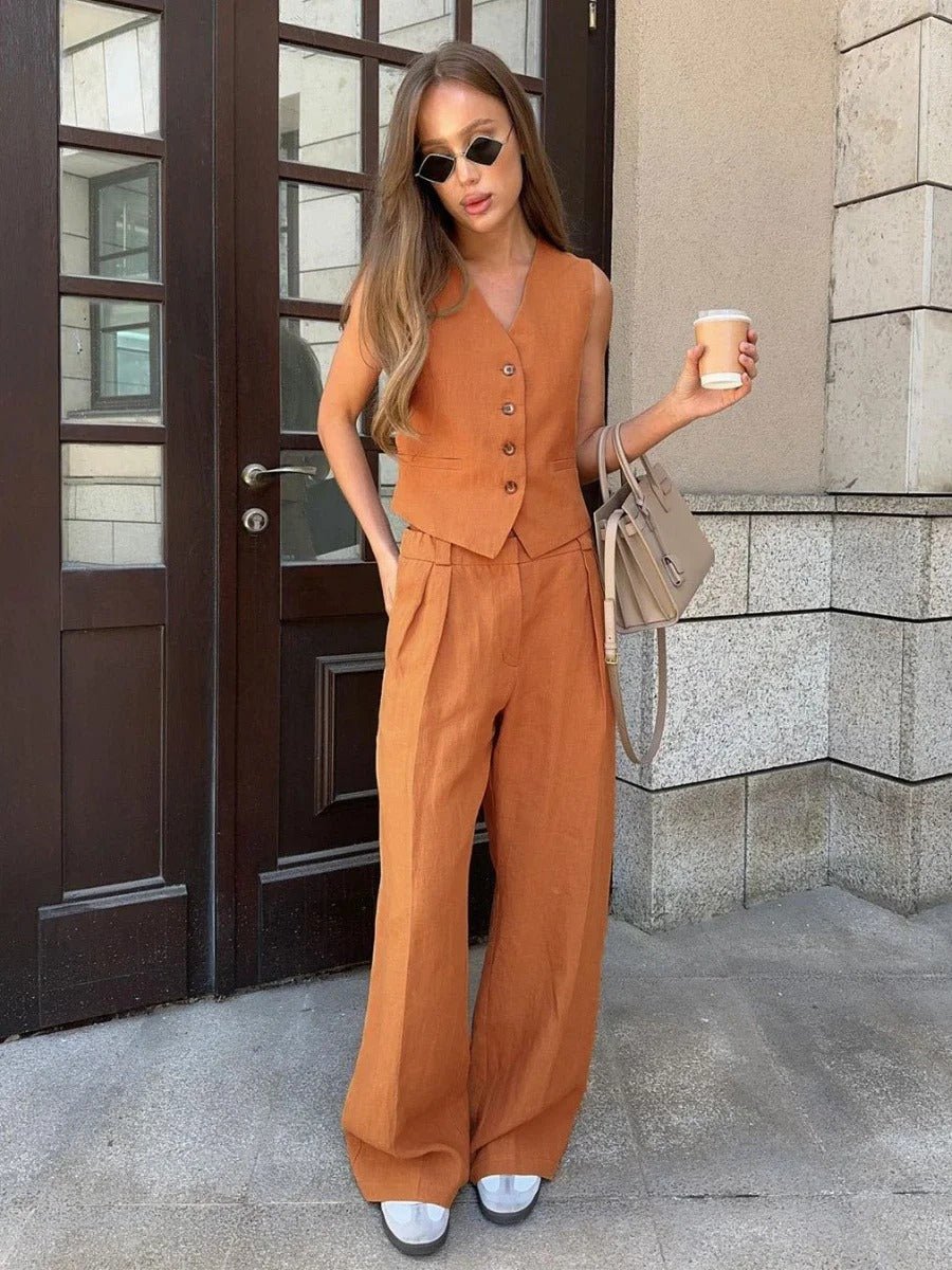Daisy | Women’s Two-Piece Set | Button Waistcoat Matching Trousers Summer Wear — image 03