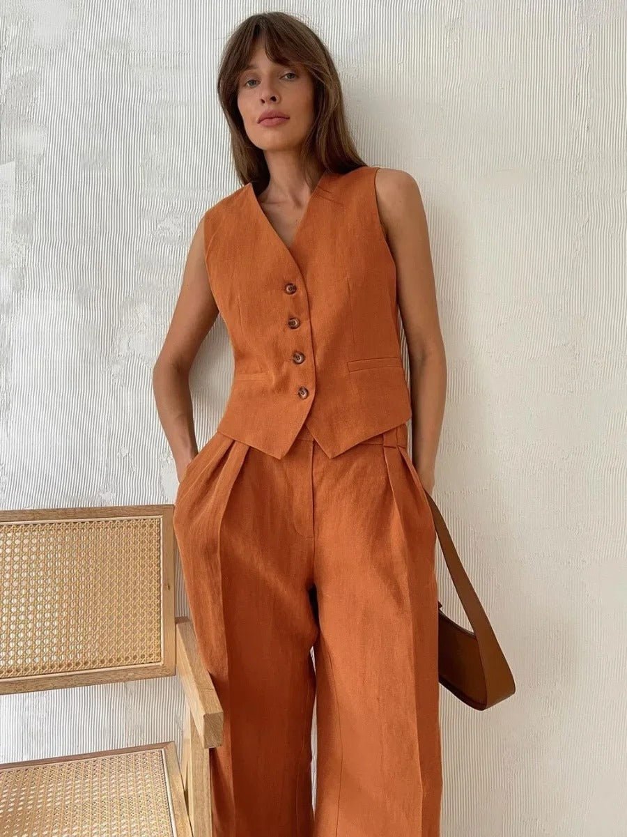 Daisy | Women’s Two-Piece Set | Button Waistcoat Matching Trousers Summer Wear — image 04