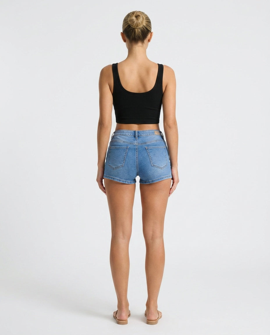 Romy | Women’s Denim Shorts | Mid Waist Five Pockets Casual Wear — image 02