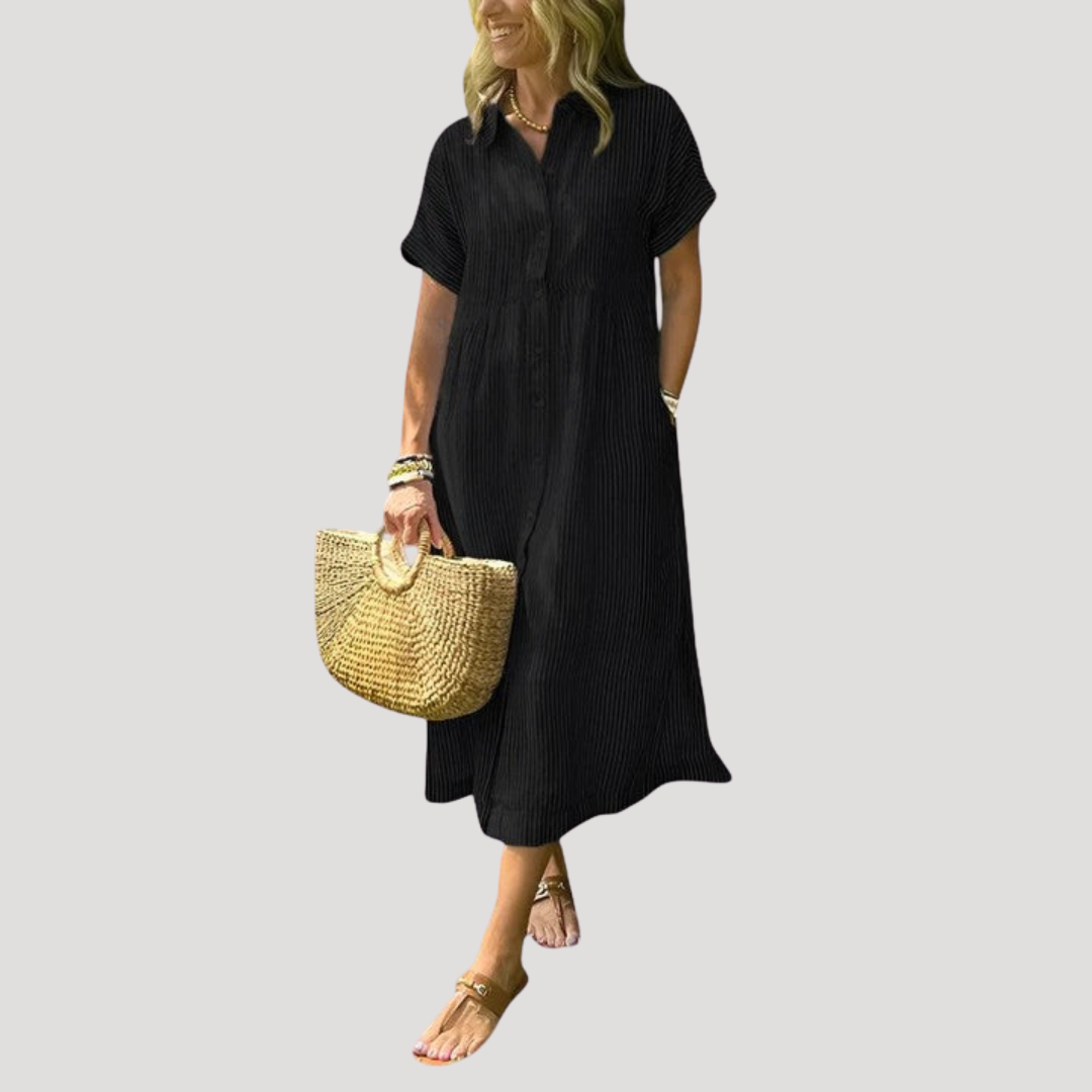 Grace | Women’s Midi Dress | Striped Pattern Shirt Collar Daywear — image 04
