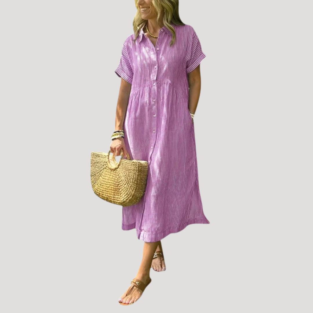 Grace | Women’s Midi Dress | Striped Pattern Shirt Collar Daywear — image 05