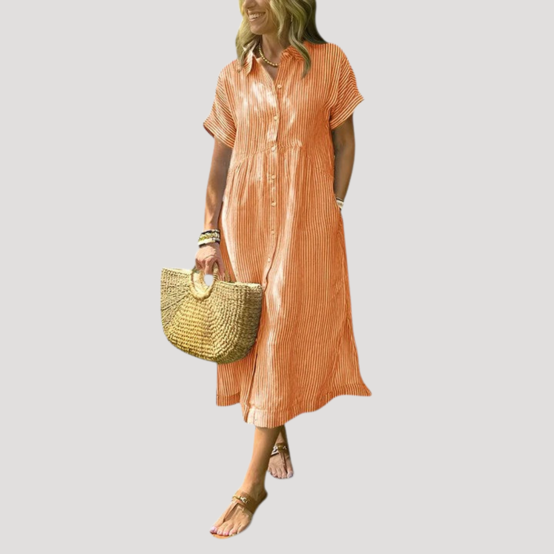 Grace | Women’s Midi Dress | Striped Pattern Shirt Collar Daywear — image 06